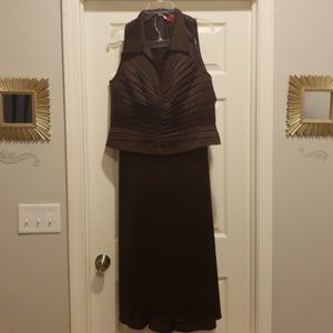 2pc Brown Long Sleeveless Evening Outfit